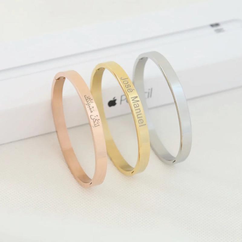 Engraved Cuff Bracelet Bangle Stainless Steel Jewelry Gift