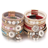 10pcs Snap Jewelry Bracelets Women Braided Leather 18mm DIY Interchangeable