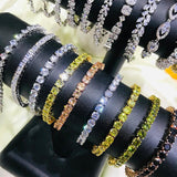 Green CZ Tennis Bracelet 3/4/5MM Round Paved for Wedding