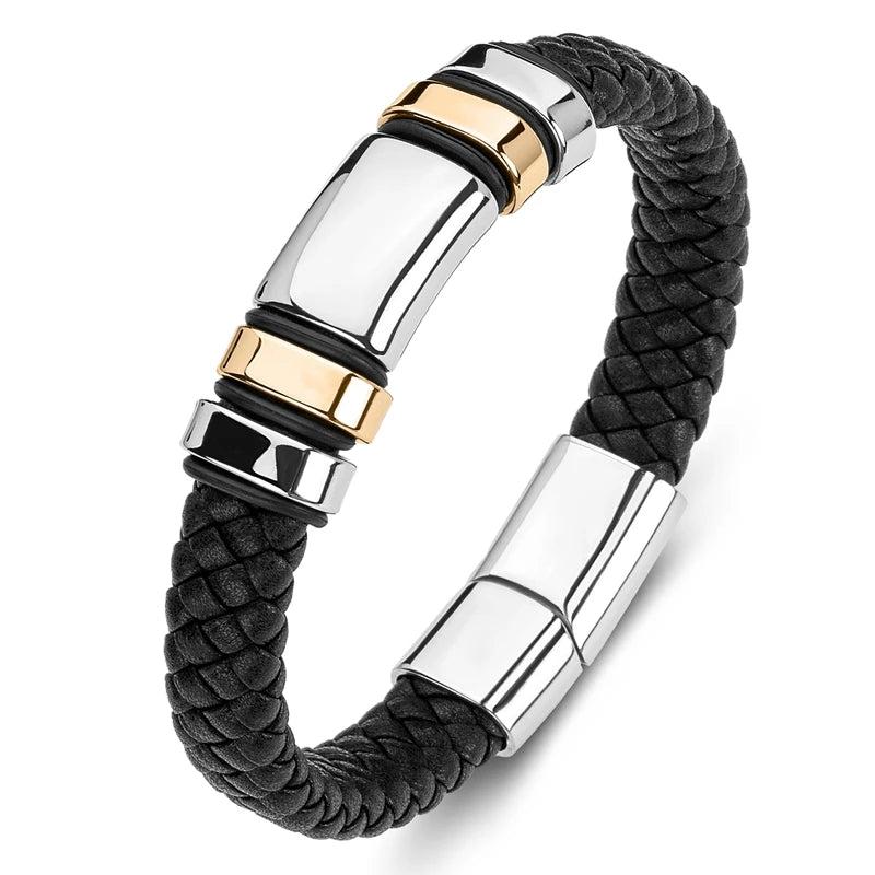 Braided Leather Rope Bracelet for Men Bangles Punk Rock Jewelry Stainless Steel