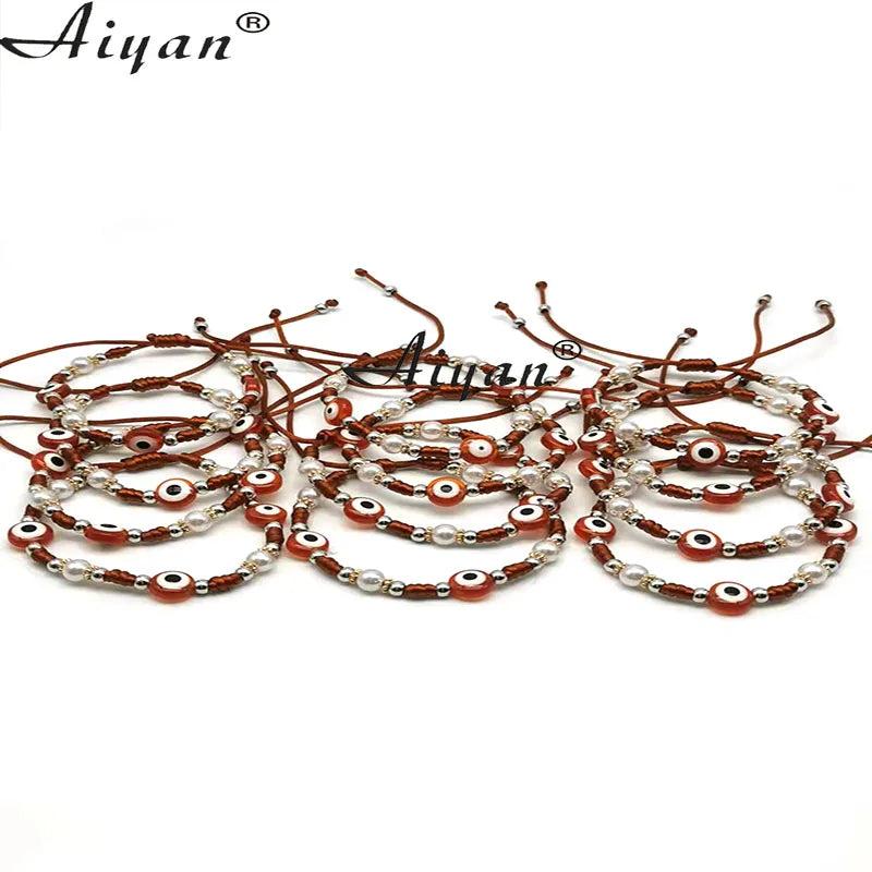 12Pcs Eyes Woven Multi-Color Bracelet with 6MM Pearl Snowflake Accessories