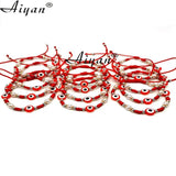 12Pcs Eyes Woven Multi-Color Bracelet with 6MM Pearl Snowflake Accessories