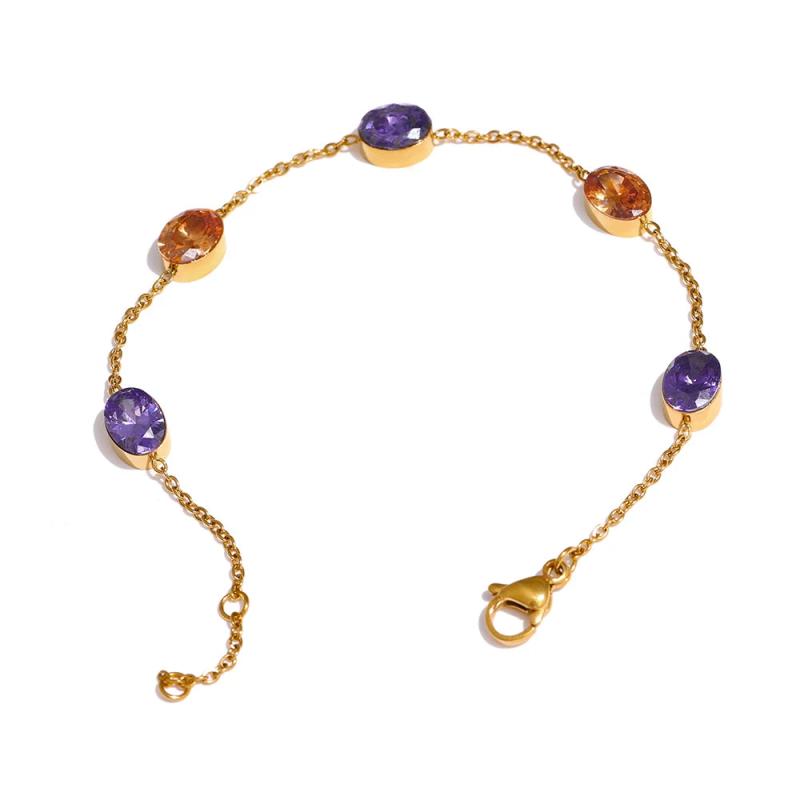 Colorful CZ Chain Bangle Bracelet 18K Metal Women Jewelry