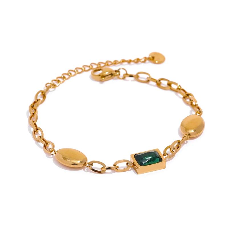 Green CZ Stainless Steel Bracelet Bangle for Women Adjustable Charm Jewelry