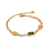 Green CZ Stainless Steel Bracelet Bangle for Women Adjustable Charm Jewelry