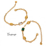 Green CZ Stainless Steel Bracelet Bangle for Women Adjustable Charm Jewelry