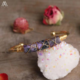 Copper Wire Labradorite Chalcedony Lapis Stone Cuff Bracelet