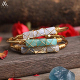 Copper Wire Labradorite Chalcedony Lapis Stone Cuff Bracelet