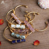 Copper Wire Labradorite Chalcedony Lapis Stone Cuff Bracelet