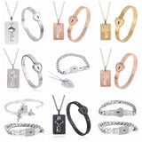 Love Heart Lock Bracelet Stainless Steel Bangles Key Pendant Necklace