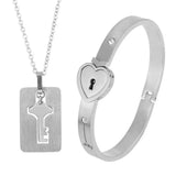 Love Heart Lock Bracelet Stainless Steel Bangles Key Pendant Necklace
