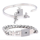 Love Heart Lock Bracelet Stainless Steel Bangles Key Pendant Necklace