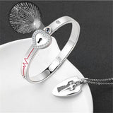 Love Heart Lock Bracelet Stainless Steel Bangles Key Pendant Necklace