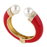 Enamel Bracelet Cuff Bangle with Synthetic Pearls