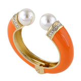Enamel Bracelet Cuff Bangle with Synthetic Pearls