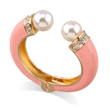Enamel Bracelet Cuff Bangle with Synthetic Pearls