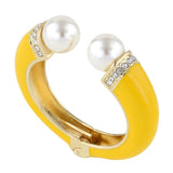 Enamel Bracelet Cuff Bangle with Synthetic Pearls