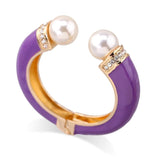 Enamel Bracelet Cuff Bangle with Synthetic Pearls