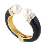 Enamel Bracelet Cuff Bangle with Synthetic Pearls