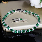 Green CZ Crystal Tennis Bangle Bracelets Silver Plated Women Wedding Jewelry