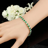 Green CZ Crystal Tennis Bangle Bracelets Silver Plated Women Wedding Jewelry