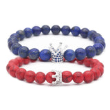 Poshfeel Cz Crown Charm Couple Bracelets Natural Stone Beaded Set