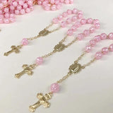 10 PC Baptism Favors Pink/Silver Plated Communion Minirosaries