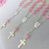 10 PC Baptism Favors Pink/Silver Plated Communion Minirosaries