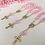 10 PC Baptism Favors Pink/Silver Plated Communion Minirosaries