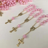 10 PC Baptism Favors Pink/Silver Plated Communion Minirosaries