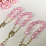10 PC Baptism Favors Pink/Silver Plated Communion Minirosaries