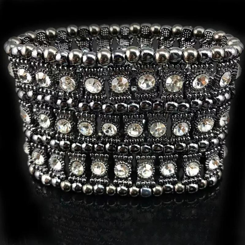 Wide Retro Punk Crystal Woven Beaded Bracelet
