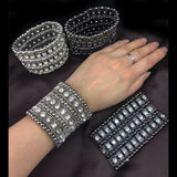 Wide Retro Punk Crystal Woven Beaded Bracelet