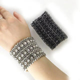 Wide Retro Punk Crystal Woven Beaded Bracelet