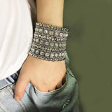 Wide Retro Punk Crystal Woven Beaded Bracelet