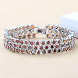 925 Mark Garnet Big Jewelry Link Bracelet Bangle For Women