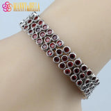 925 Mark Garnet Big Jewelry Link Bracelet Bangle For Women