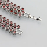 925 Mark Garnet Big Jewelry Link Bracelet Bangle For Women