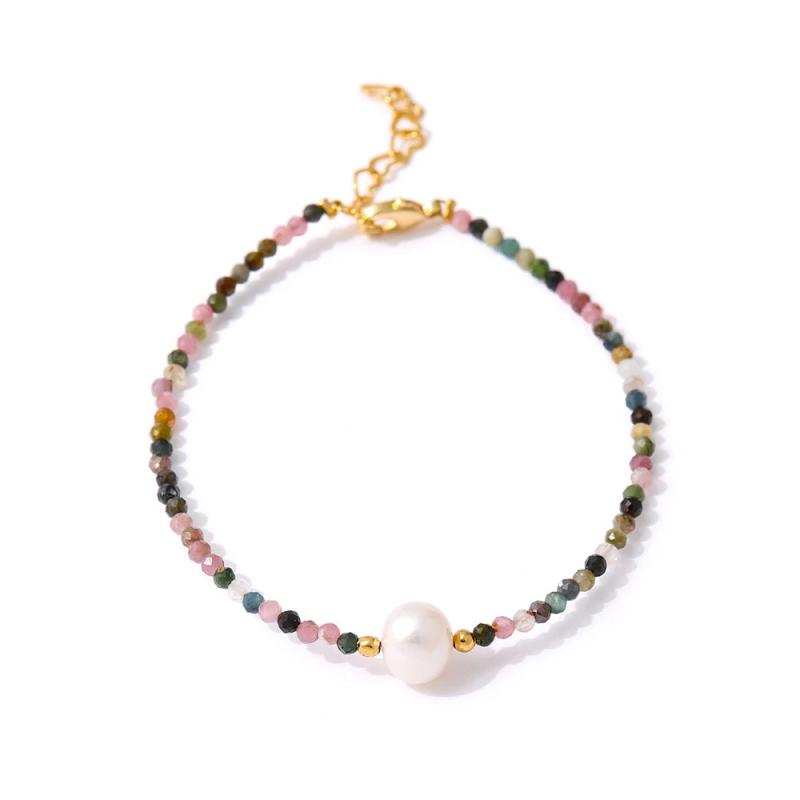 Natural Tourmaline Pearls Beaded Bracelets Colorful Women Statement Jewelry