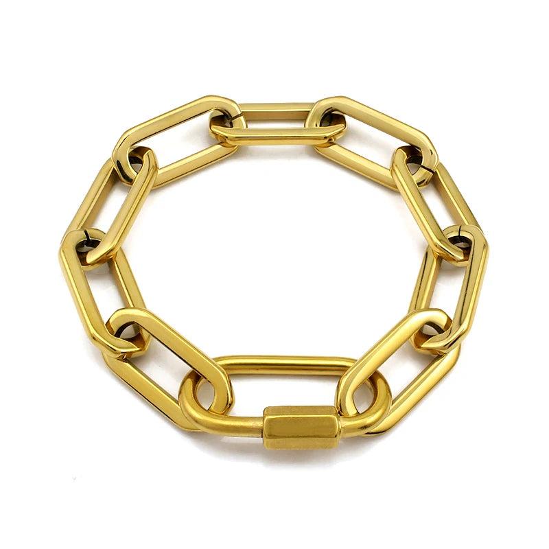 Big Carabiner Lock Clasp Chain Link Charm Femme Bracelet
