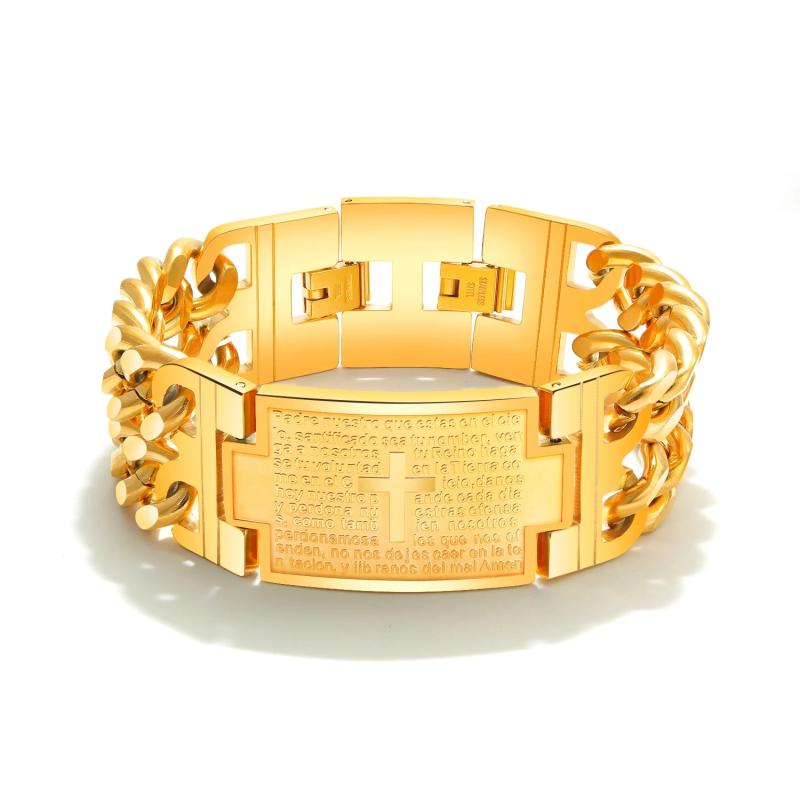 Vintage Bible Cross Chain Bracelet Men Punk Stainless Steel Jewelry Gift