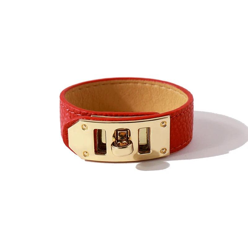Women's Leather Circle Plated Bracelet with Rotating Buckle