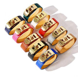 Women's Leather Circle Plated Bracelet with Rotating Buckle