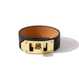 Women's Leather Circle Plated Bracelet with Rotating Buckle