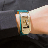 Women's Leather Circle Plated Bracelet with Rotating Buckle