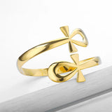 Egyptian Double Circle Ankh Cross Bracelet Bangle Stainless Steel Key of Life