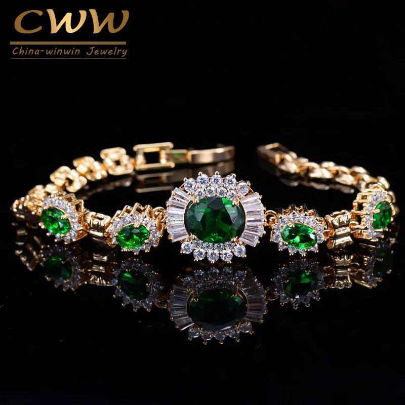 CWWZircons Nigerian Green CZ Crystal Charm Bracelet For Women