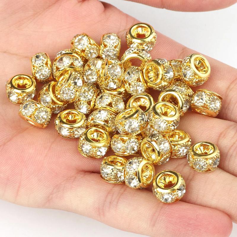 8mm 10mm 12mm Rhinestone Crystal Rondelle Beads Copper Spacer Charms