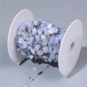 Natural Stones Stainless Steel Quartz Gem Beads Chain DIY Charms