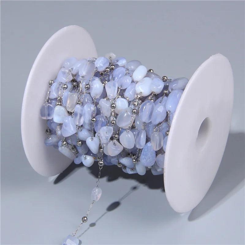 Natural Stones Stainless Steel Quartz Gem Beads Chain DIY Charms
